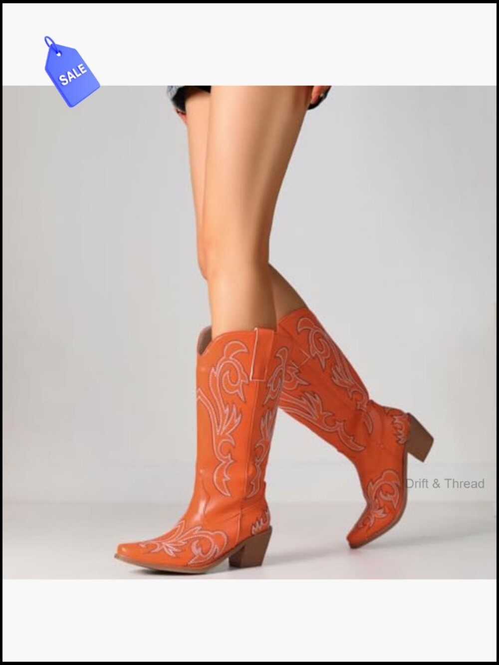Embroidered Cowgirl Snip Toe Knee High Slip On Western Boots - Picture 5 of 7